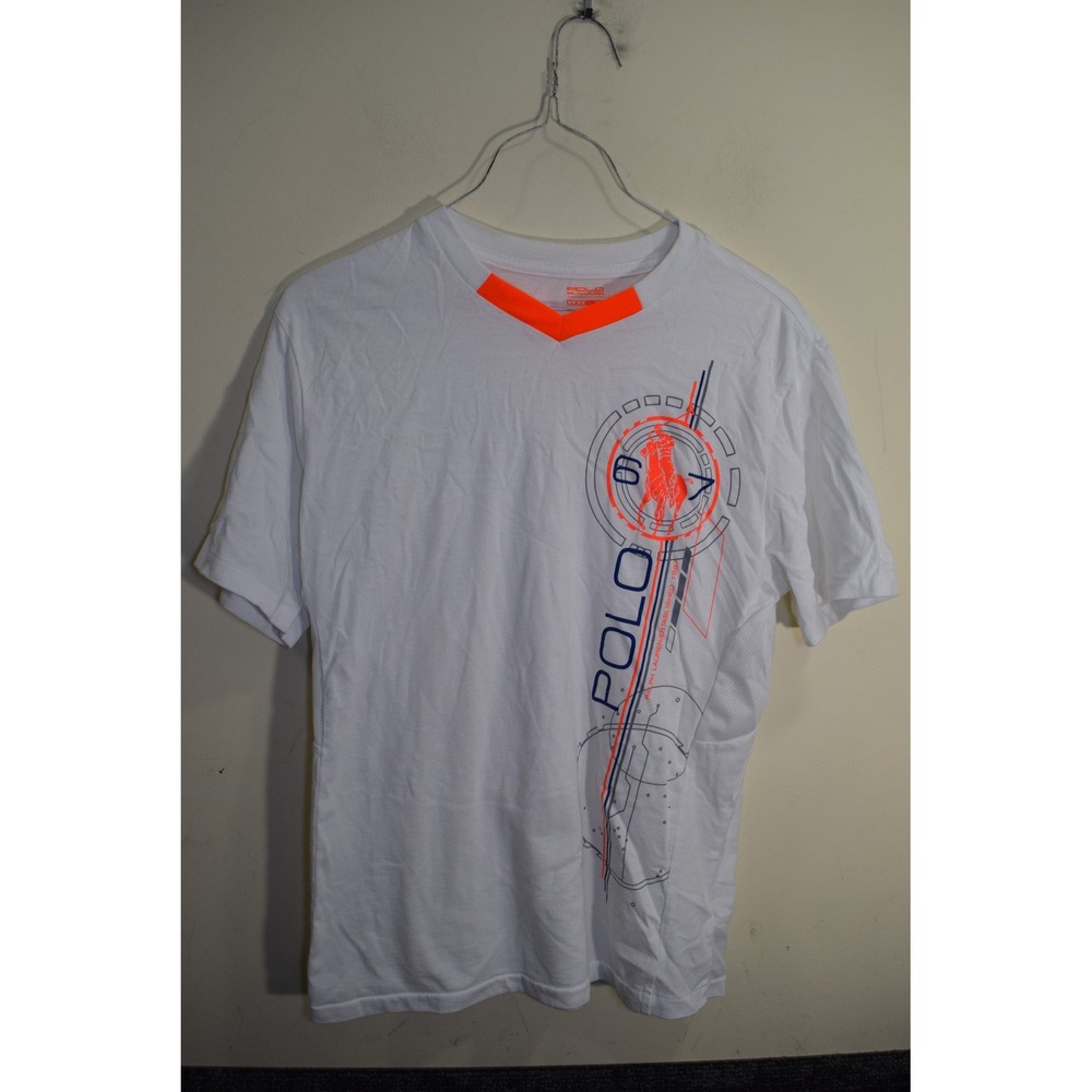 Polo Ralph Lauren Graphic T Shirt BOYS L White Neon Orange CAD Drafting Design